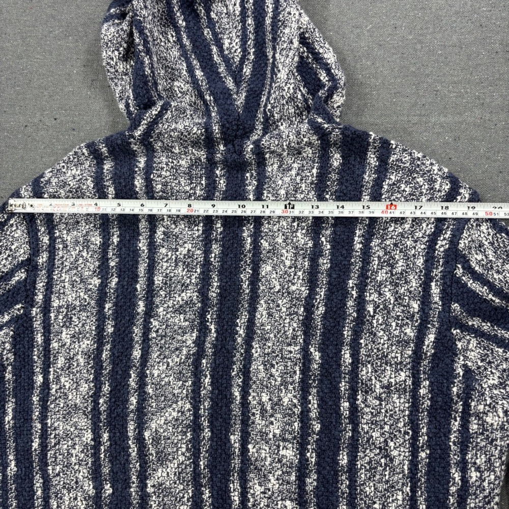 Lucky Brand Mens L Baja Hoodie Blue White Striped Knit Pullover Sweater Exc - Picture 8 of 8